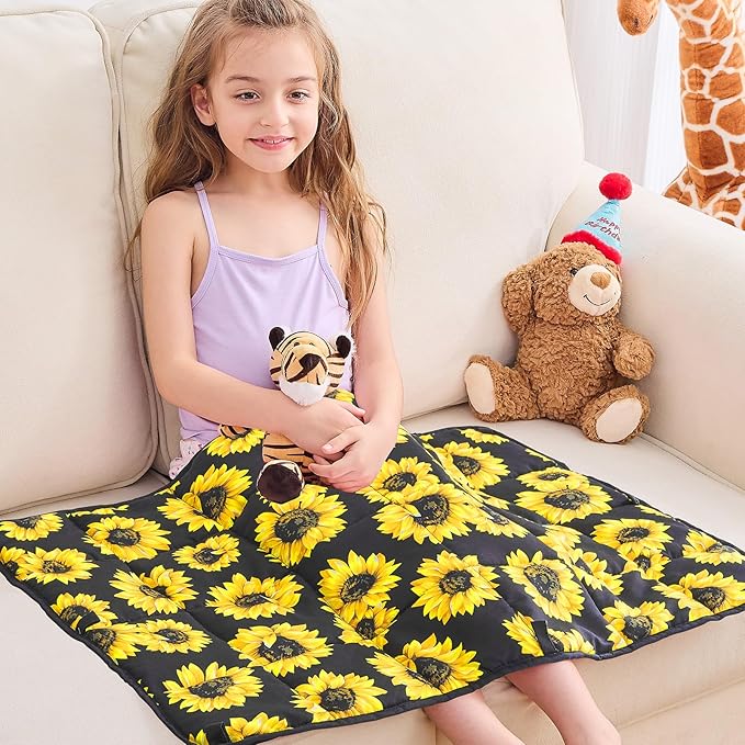yescool Weighted Lap Blanket 2 Pounds Cooling Weighted Lap Pad, Sunflower Small Weighted Blanket, Weighted Throw Blanket Gifts for Travel Indoor Outdoor, 20"x30"