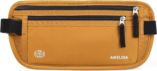 RFID Blocking Money Belt - Passport Holder & Travel Wallet, Slim Hidden Fanny Packs for Women Men - Gold