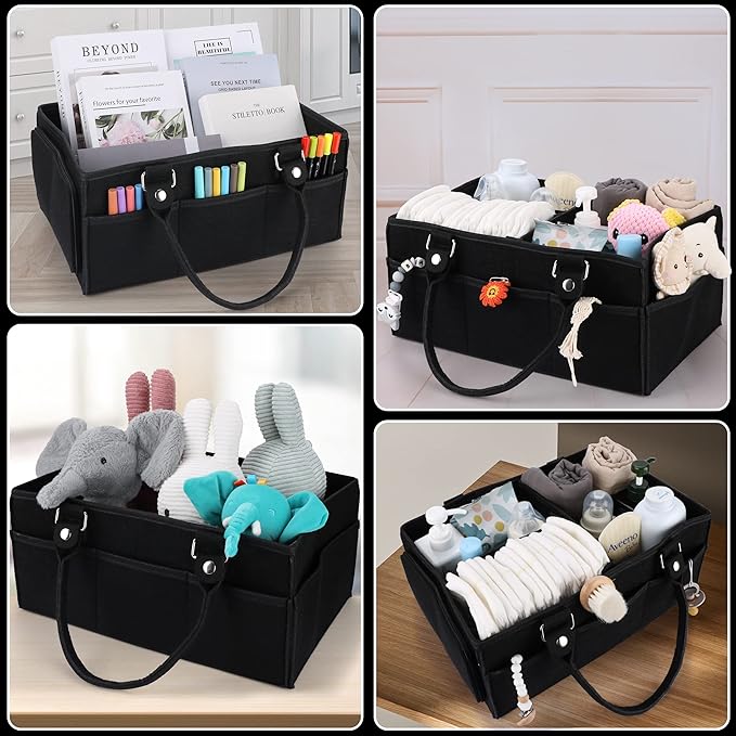 XUANGUO Baby Diaper Caddy Organizer for Girl Boy Large Nursery Storage Bin Basket Portable Holder Tote Bag for Changing Table and Car Baby Shower Gifts Newborn Essentials Must Haves Items black