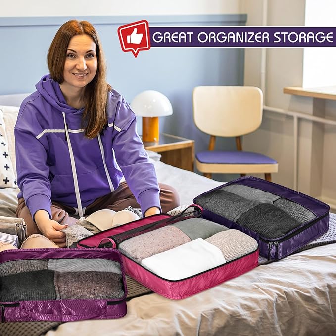 5 Pcs Packing Cubes for Suitcase Large Travel Cubes Carry on Luggage Organizer Bags for Clothes Accessories(M,Purple)