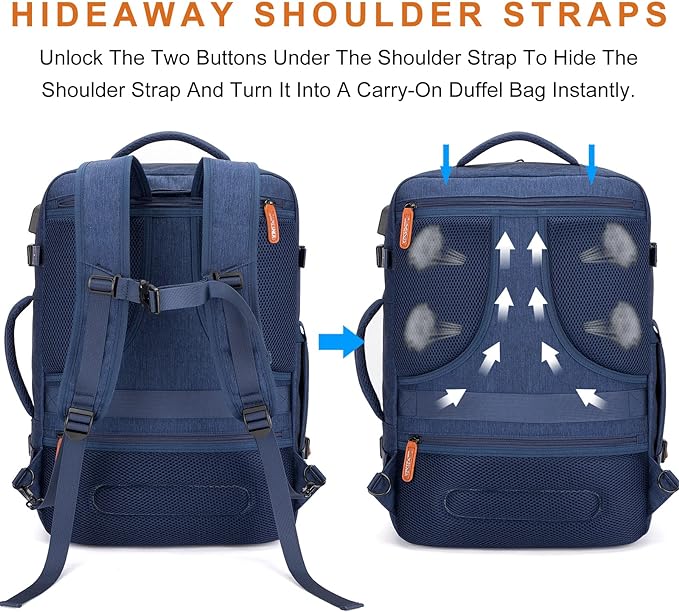 Lumesner Carry on Travel Backpacks, Extra Large 40L Flight Approved Bag for Men & Women,Expandable Suitcase Backpack With 4 Packing Cubes,Water Resistant Luggage Daypack Business Weekender Bag, Blue