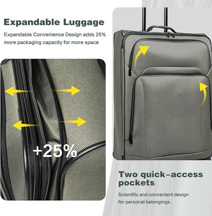 Merax Luggage Set Softshell Expandable 3 Piece Suitcase with Wheels Duffel Bags Softside Lightweight Travel Luggage 20/24/28 IN,Dark Green