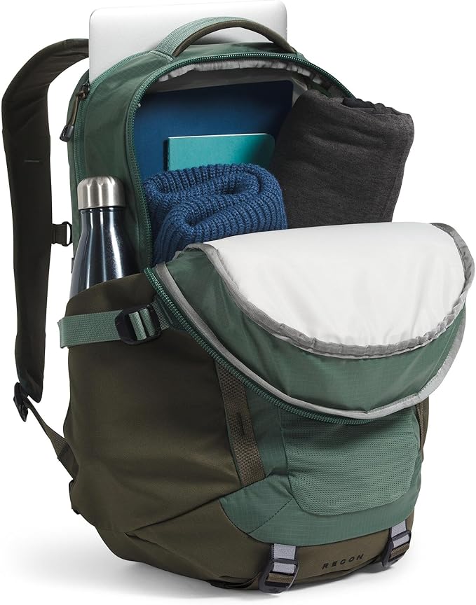 The North Face Recon Everyday Laptop Backpack - Daypack, Water Repellent, Laptop Sleeve, 2 Water Bottle Pockets, Duck Green/New Taupe Green, One Size