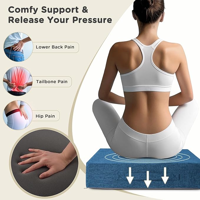 AddGrace Recliner Cushions for Elderly Thick Seat Cushion 20"x20"x4" Chair Pads with Non Slip Backing and Washable Cover for Couch Armchair Chairs Blue