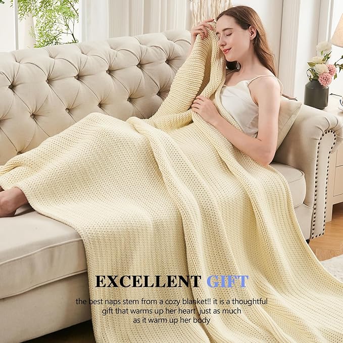 L'AGRATY Knitted Weighted Blanket - 50"x60" 7lbs Cooling Chunky Knit Heavy Blanket for Adults Braided Crochet Throw Thick Cable Yarn Knit Decorative No Beads Evenly Weighted Machine Washable