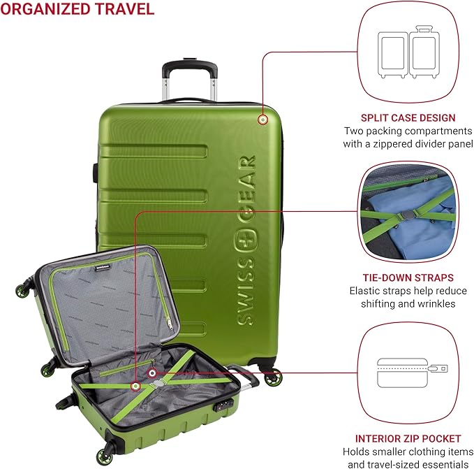 SwissGear 7366 Signature Hardside Expandable Luggage with Spinner Wheels, TSA Lock, Cup-Holder, Green, 2-Piece Set (19/27)