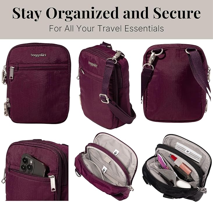 Baggallini Securtex® Anti-theft Mini Everything Crossbody Bag, 6.3"x8.25" Rfid, Locking Zippers & Cut-resistant Strap
