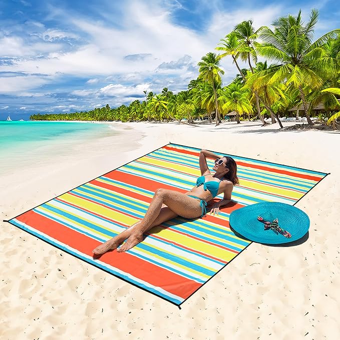 AISPARKY Pocket Beach Blanket Waterproof Sandproof Compact Picnic Mat with Sand Remover, Portable Outdoor Mat for Camping Hiking Travel Festival