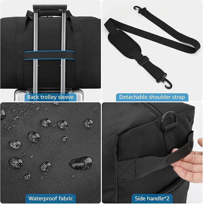 ETRONIK Carry On Luggage 22x14x9 Airline Approved, 45L Waterproof Gym Bag for Men Women, Lightweight Carry on Travel Duffel Bags with Shoe Compartment, Weekender Overnight Duffle Bag for Travel, Black