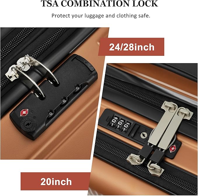 Merax Luggage Sets 5 Piece with Half-opening, Hardside 20" Carry On Suitcase Set with USB Port,Lightweight Travel 24" 28" Luggage with Bags TSA Locks Double Spinner Wheels,Brown