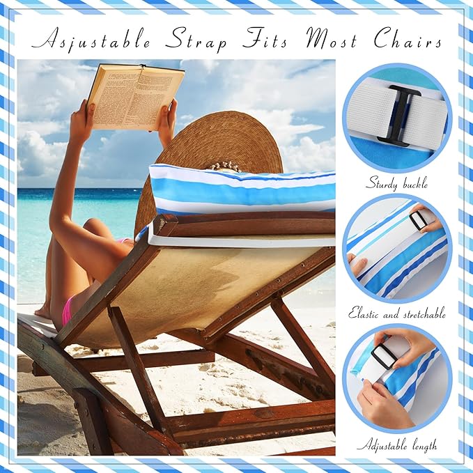Menkxi 1 Pack 17"x10" Inflatable Beach Pillow with Removable Cover, Beach Chair Backpacking Pillow with Strap Stripe for Summer Sand Pools Travel Vacations(Blue White)