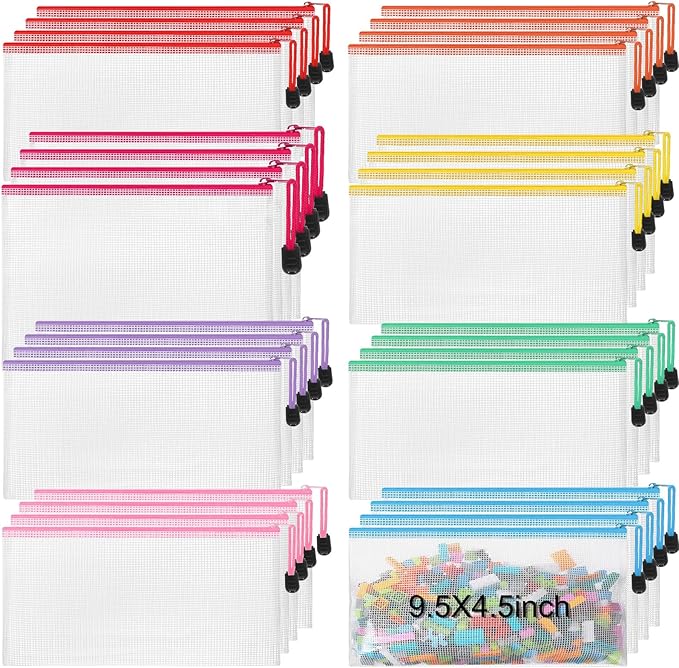 Jetec 32 Pcs Mesh Zipper Bags Toy Storage Bikini Organizer Bag Bolsas Para Guardar Trajes De Bano Waterproof Zipper Reusable Pouch Puzzle Multipurpose for Storage Office(Stylish Color,9.5 x 4.5 Inch)