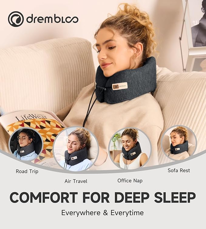 Neck Pillow Airplane, 100% Pure Memory Foam, Comfortable Breathable Cover, Travel Pillows for Airplanes, Ergonomic Design, Neck Pillow for Traveling, Airplane Pillow Flight Train, Black