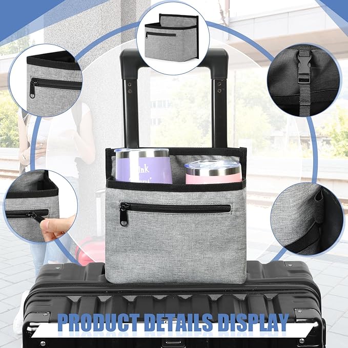 ZHCHG Luggage Travel Cup Holder Attachment for Suitcase Drink Carrier Caddy, Coffee Mug and Tumblers, Traveler Carry on Hands Free Accessory- Gifts for Flight Attendants Travelers Accessories