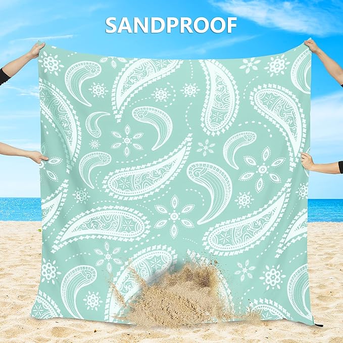 Beach Blanket Sandproof Extra Large Beach Mat Adults Waterproof Quick Drying Sand Free Mat with 4 Stakes & 4 Corner Pockets for Outdoor Travel Camping Hiking White 79" X 83"