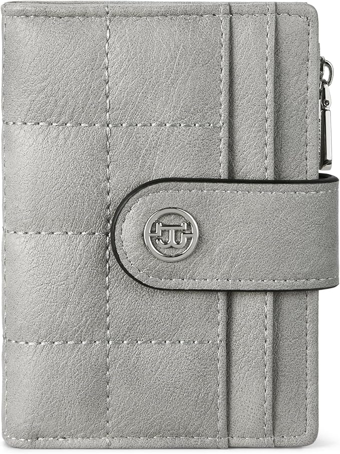 BOSTANTEN Small Wallet for Women Leather RFID Blocking Card Holder Bifold Compact Wallets With Zipper Coin Pocket Grey