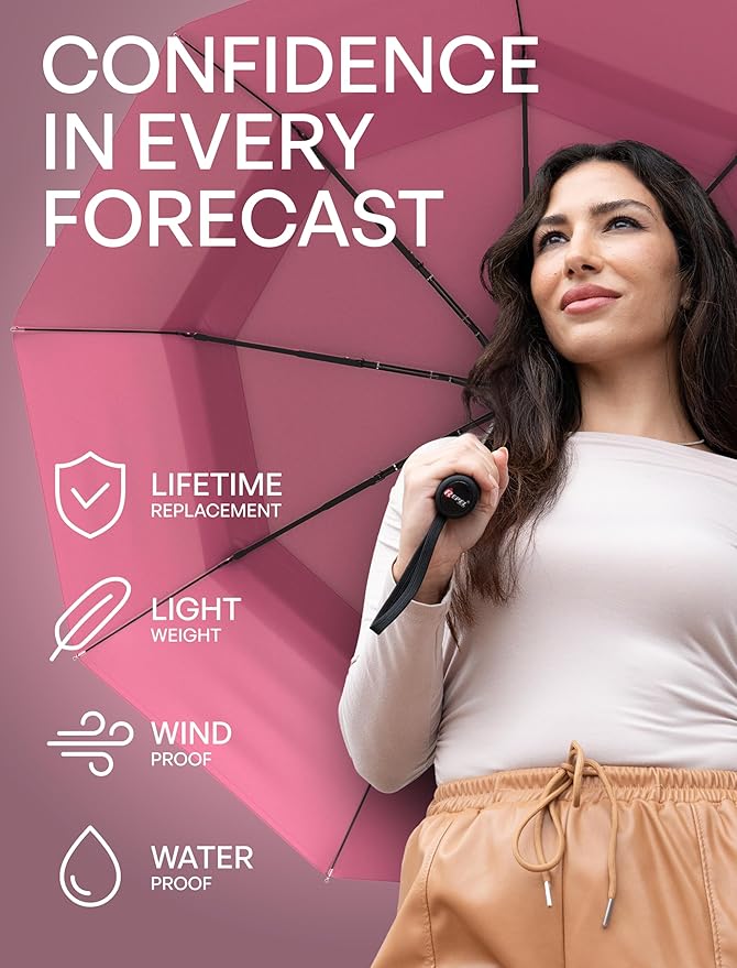 REPEL Windproof Travel Umbrella - Compact & Withstands Winds up to 85MPH , Strongest Premium Auto Folding Umbrella for Rain and Sun - Durable, Light & Portable for Women & Men , Fits Backpack & Cars