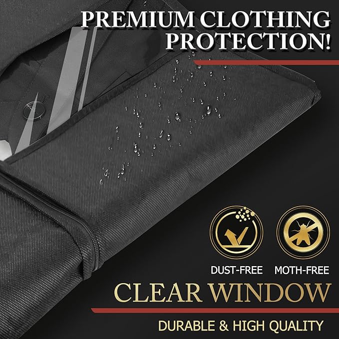 40-inch Garment Bags for Travel, Garment Bags for Hanging Clothes with Zipper and Visible Transparent Window, 2 Pack，Black
