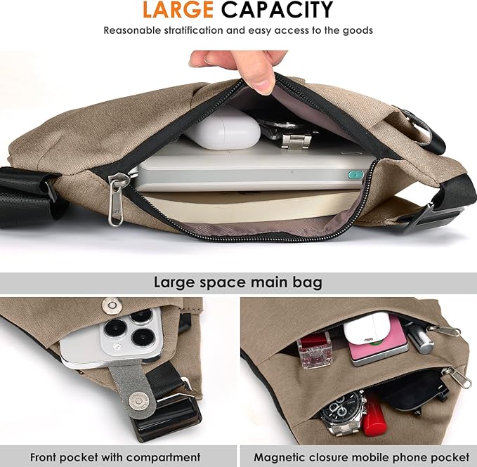 Anti-Theft Crossbody Bag Theft Proof Sling Bags for Women Men Waterproof Travel Essentials Secure Purse with Passport Holder, Ideal for Safe Travel Outdoors, Coffee