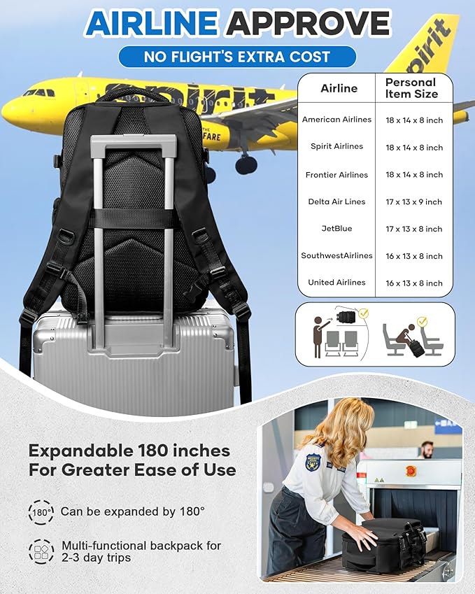 VECAVE Vacuum Travel Backpack with Pump for Women,Personal Item Carry on Backpacks Flight Approved 18x14x8 inches for Men,Laptop Waterproof Work Compression bags Casual Daypack Black