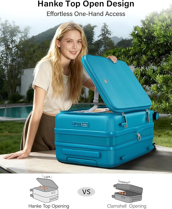 Hanke Hardside Expandable Carry On Luggage, 20 Inch Top Opening Trunk Luggages with Spinner Wheels, All-PC Hard Shell Carry-On Suitcase, Lightweight & TSA Airline Approved (Caribbean Blue, 46L)