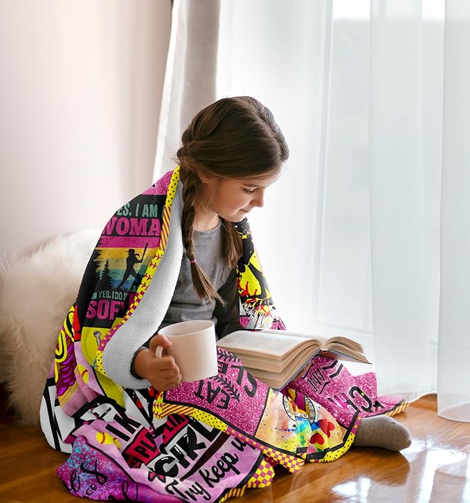 Softball Accessories Gifts for Girls Team, Softball Blanket Birthday Party Favors for Lover/Player 50" x 40"