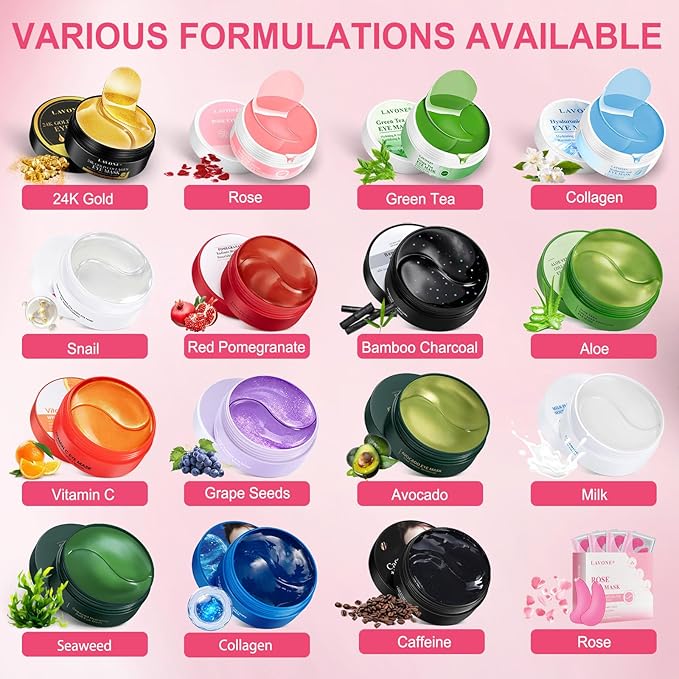 LAVONE Eye Mask - 15 Pairs Rose Under Eye Patches Skin Care Products - Eye Masks Skincare for Dark Circles and Puffiness, Reduce Wrinkles, Eye Bags and Fine Lines, for Women and Man - Pink