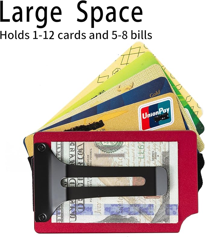 Carbon Fiber Minimalist Wallet for Men Credit Card Holder Money Clip & Cash Strap Slim RFID Mens Wallets-Matt Red