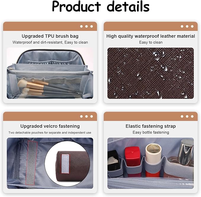 BOYATU Travel Makeup Bag Organizer Cosmetic Bag: 3 Pcs Set Make up Bags for Women with Handle - Waterproof Vegan Leather Toiletry Bags Travel Essentials Pouch with Compartments (A-03-Brown)