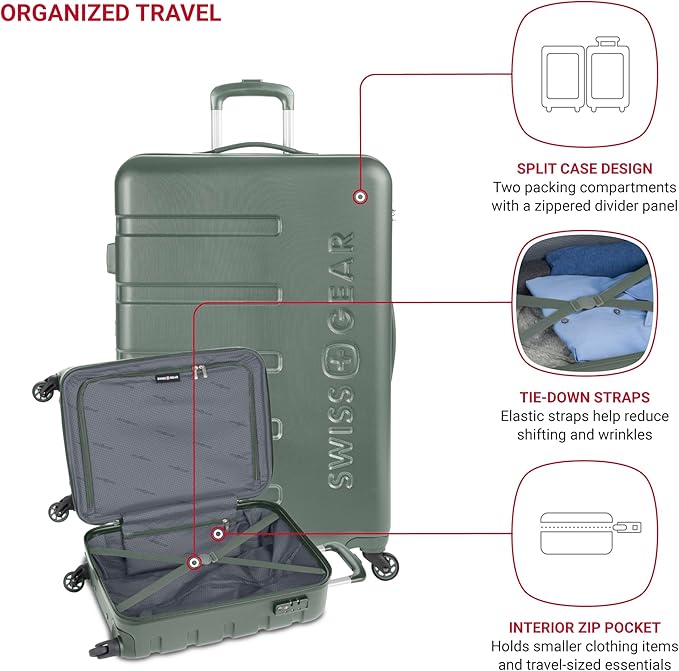 SwissGear 7366 Signature Hardside Expandable Luggage with Spinner Wheels, TSA Lock, Cup-Holder, Olive, 2-Piece Set (19/27)