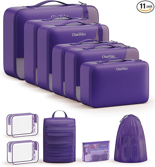 11 Set Packing Cubes for Travel, Gifts for Women Mom Kids, TSA Approved Bags for Makeup, Cosmetic, Toiletry, Suitcase Organizers for Checked Luggage, Cruise Essentials, Airplane Accessories, Purple