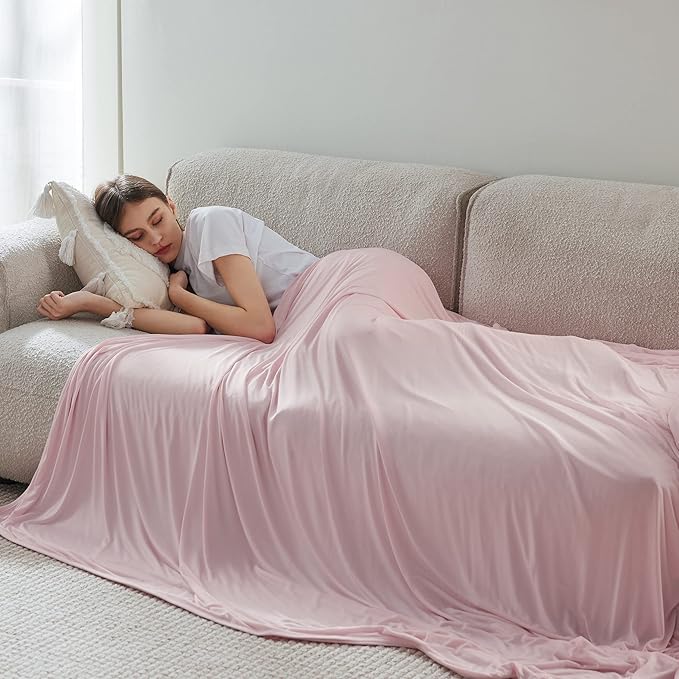 Bedsure Pink Cooling Blanket Full Size for Hot Sleepers - Summer Blanket Full Size Cold Bed Cool Arc-Chill Thin Ice Cooled Bedding with Rayon Derived from Bamboo Night Sweats Hot Flashes, 80x90
