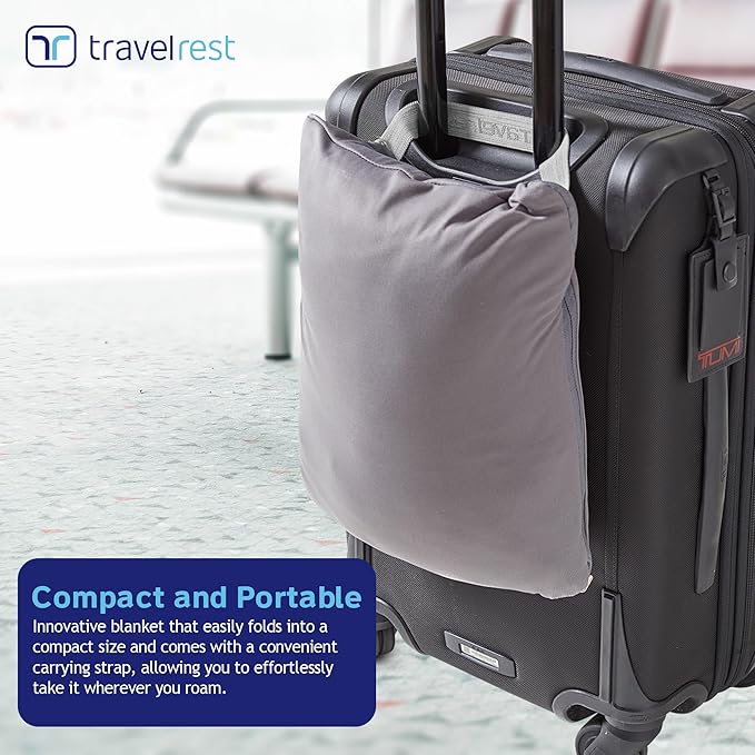 TRAVELREST 4-in-1 Travel Blanket – Wearable Blanket, Pillow & Body Wrap, Lightweight, Compact & Cozy with Carry Case, Travel Friendly, Comfort, Ideal for Airplanes, Long Flights, Road Trips - Grey