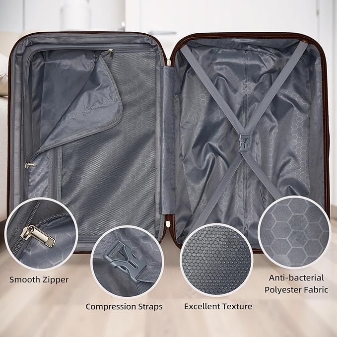 6 Piece Luggage Set Hard Shell - Mocha Expandable Suitcases with Spinner Wheels and Duffel Bags for Family Travel, Durable Carry On Luggage Sets with Lock for Women and Men