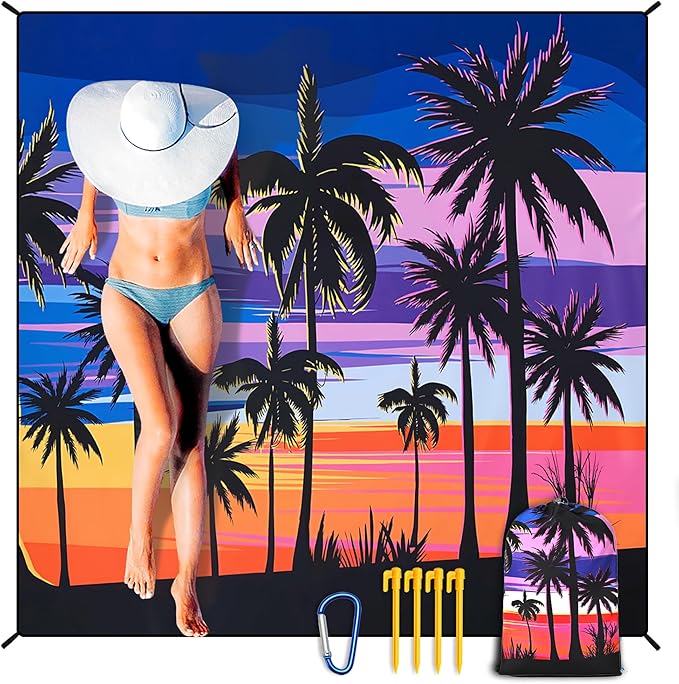 Beach Blanket Waterproof Sandproof Extra Large Beach Mat 79" X 83"/120"x108"for 1-8 Adults Quick Drying Durable Outdoor Picnic Mat for Beach Travel Camping Hiking