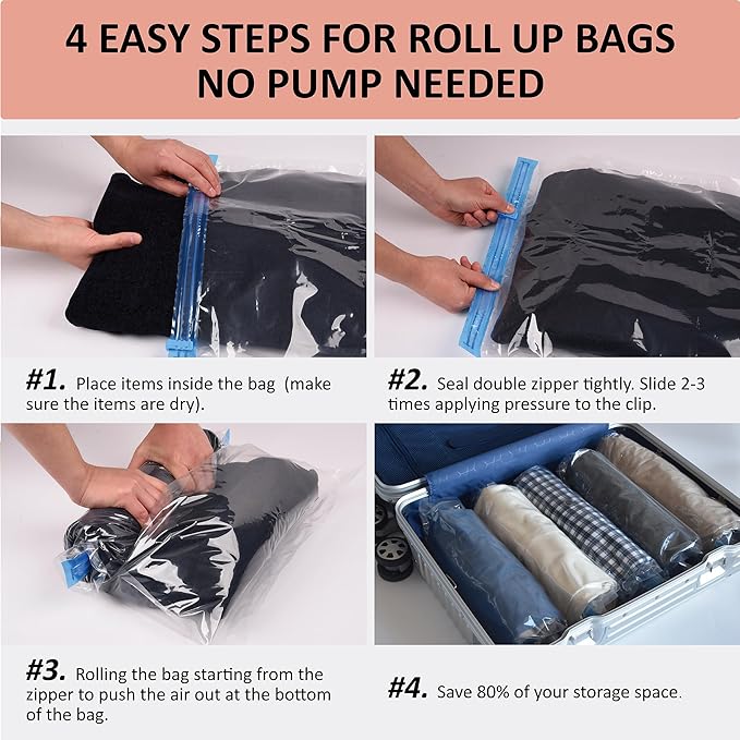 Cozy Essential Compression Bags for Travel - Travel Essentials - 20 Pack Space Saver Bags - No Vacuum Needed - Compression Packing Bags for Cruise Accessories
