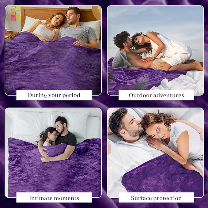 Tisancy Love Purple Waterproof Bed Blanket, Queen Size 80'' x 60'' Double Side Leakproof Reversible Sherpa Flannel Fleece 3 Layer Lightweight Red Blanket, Absorbs 50oz
