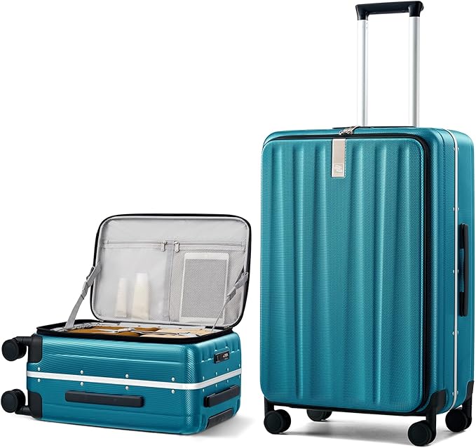Hanke 26 Inch Large Luggage Hard Shell Top Opening Aluminum Frame Hardside Suitcase with Spinner Wheels, Checked Luggage for Men & Women Travel, Caribbean Blue