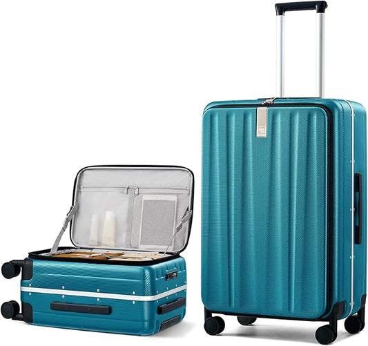 Hanke 26 Inch Large Luggage Hard Shell Top Opening Aluminum Frame Hardside Suitcase with Spinner Wheels, Checked Luggage for Men & Women Travel, Caribbean Blue