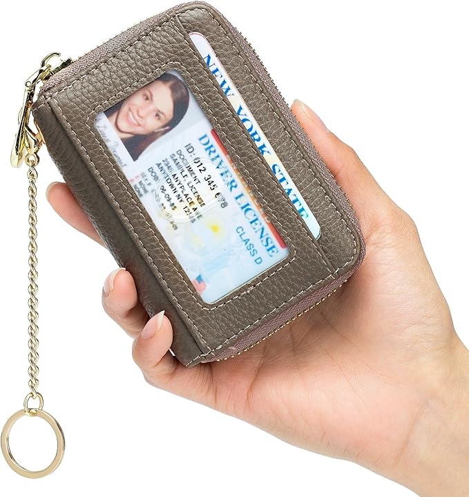 imeetu RFID Credit Card Holder, Small Leather Zipper Card Case Wallet for Women