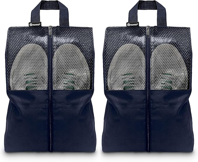 Shoe Bags For Travel, Used As For Storage or Shoe Travel Bag, Space Saving When Travelling With This Travel Shoe Bags For Packing, Featuring Waterproof Nylon Sneaker Bag. (Navy, 2 Pack, Medium)
