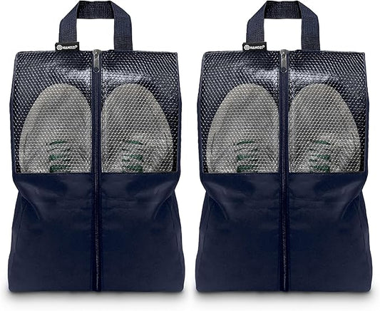 Shoe Bags For Travel, Used As For Storage or Shoe Travel Bag, Space Saving When Travelling With This Travel Shoe Bags For Packing, Featuring Waterproof Nylon Sneaker Bag. (Navy, 2 Pack, Medium)