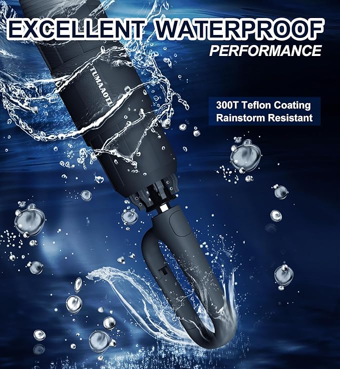 QWB TUMAAOTU Inverted Umbrella with Carabiner Handle, Compact Wind Proof Umbrellas For Rain and Sun Protection, Portable Reverse Folding Umbrella, Car Umbrella for Women Men, 10 Ribs