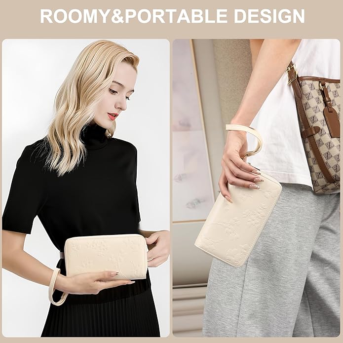 yiijay Womens Wallet RFID Blocking Large Capacity Vegan Leather Double Zip Wristlet Wallet Card Holder Travel Ladies Clutch
