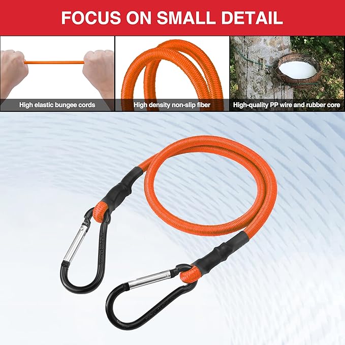 WORKPRO 24 Inch Bungee Cords with Hooks, 4 Pack Superior Rubber Heavy Duty Bungee Straps Strong Elastic Rope for Outdoor Tent, Luggage Rack, Camping, Cargo, RV, Bike, Transporting, Storage, Orange