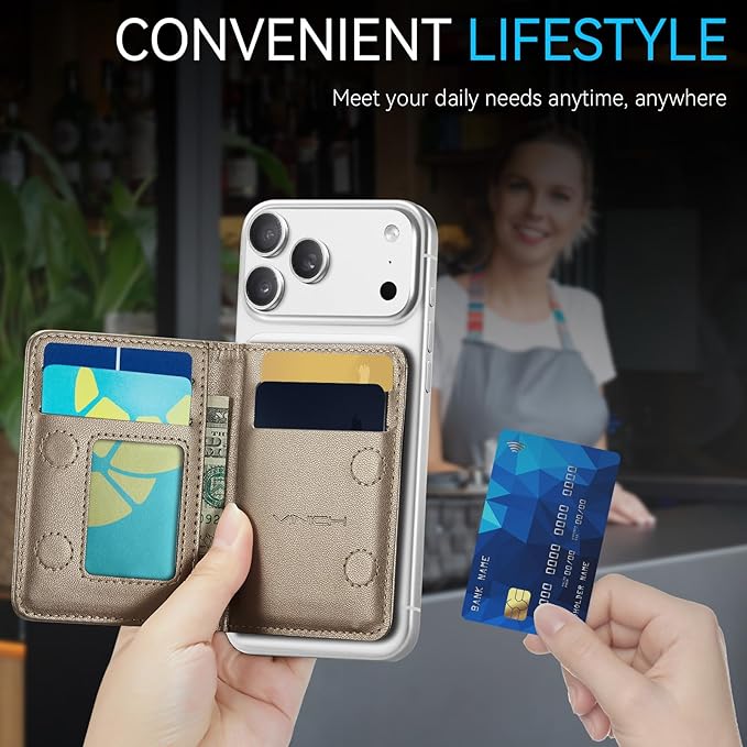 Vinich for MagSafe Wallet Magnetic RFID Blocking Card Holder Compatible with MagSafe Phones and Cases, Strong Magnet Minimalist Phone Wallet for iPhone 17/16/15/14/13/12/ Pro/Max/Plus, Desert Titanium