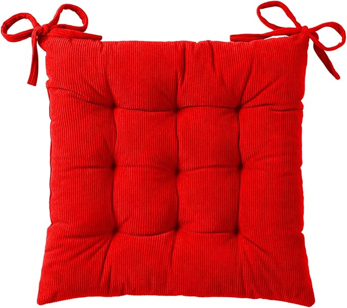 HLOVME Corduroy Chair Cushion with Ties Ultra Soft Warm Floor Cushion for Kids Reading Nook Comfortable Square Seat Cushion for Adult 15.7”x15.7”, Bright red