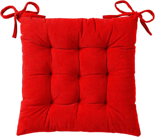 HLOVME Corduroy Chair Cushion with Ties Ultra Soft Warm Floor Cushion for Kids Reading Nook Comfortable Square Seat Cushion for Adult 15.7”x15.7”, Bright red