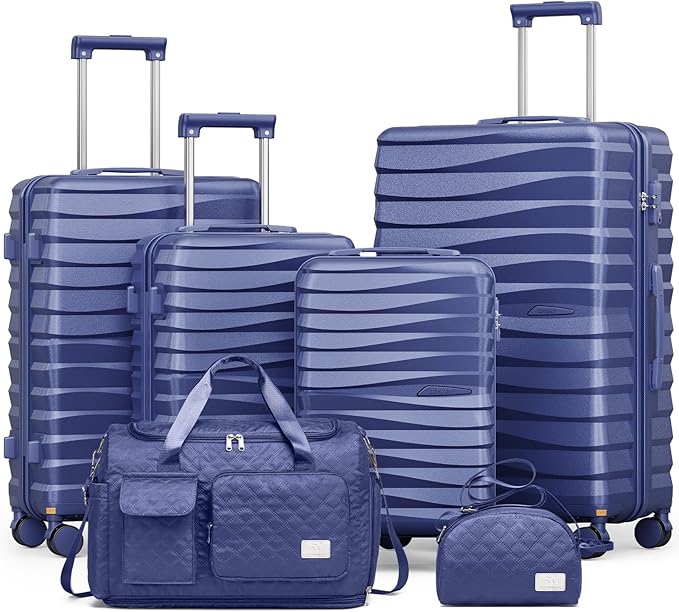 Joyway Luggage Sets 6 Piece with Detachable Spinner Wheels, Lightweight Hard Shell Travel Suitcse Set with TSA Lock (Blue, 6 Piece Set)