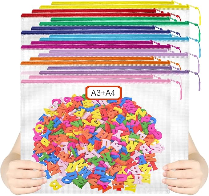 20PCS Mesh Zipper Pouch Bags,File Bags,Toy Storage Bags,Clear Organizer Bags,Suitable for Board Game,Home,School,and Office Organization(10A3+10A4)